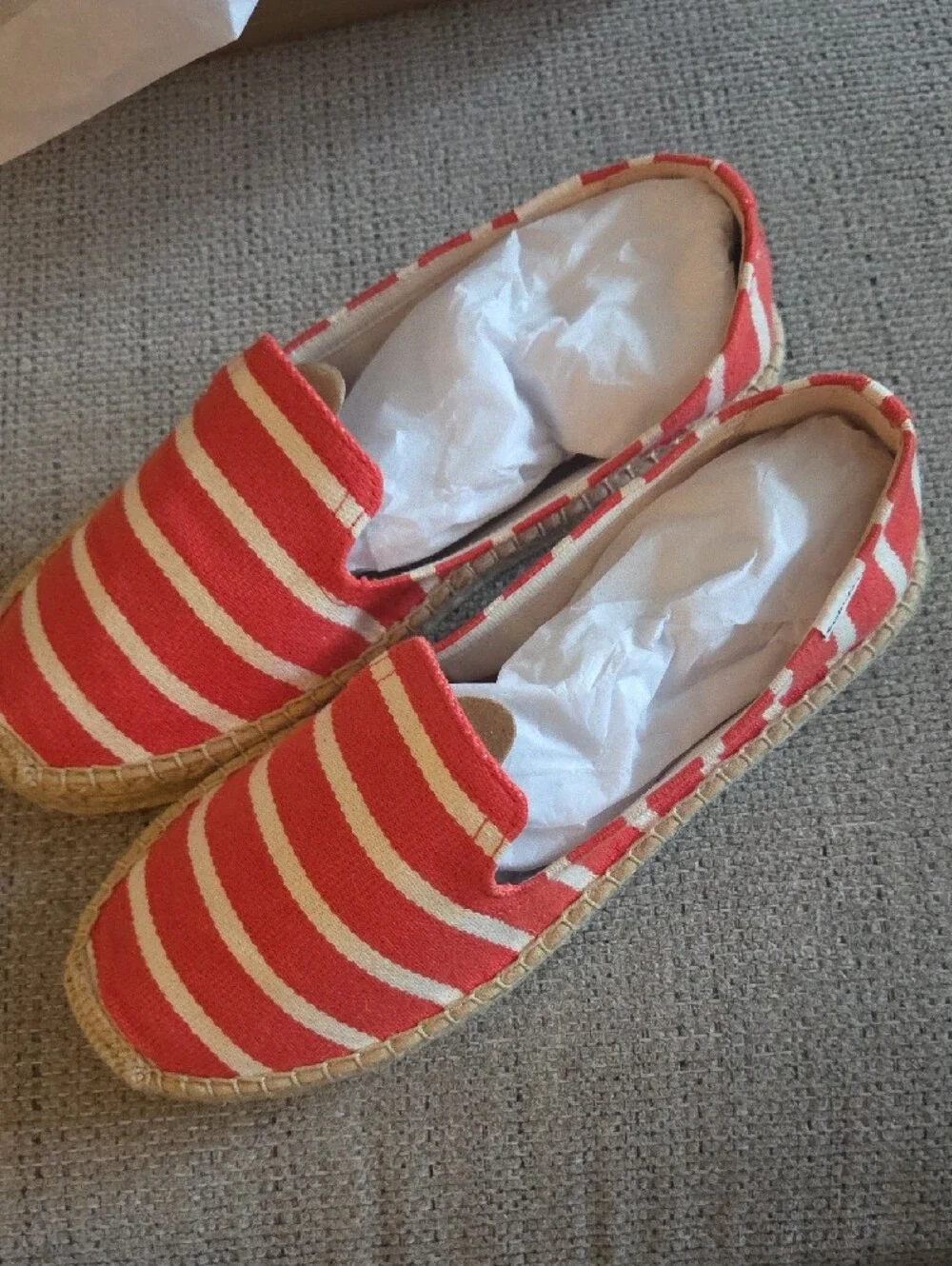 Soludos Coral and Cream Striped Espadrille Slip-Ons 9